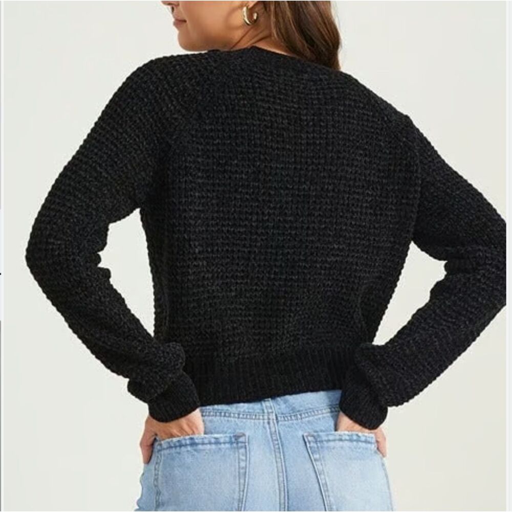 Women Altar'd State Textured Knit Cropped Sweater Boho Casual Black Extra Small